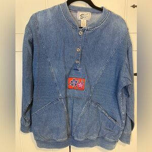 Blast Blues Vintage 1/4 Button Down Denim Shirt with Vintage Patch. Size Medium.